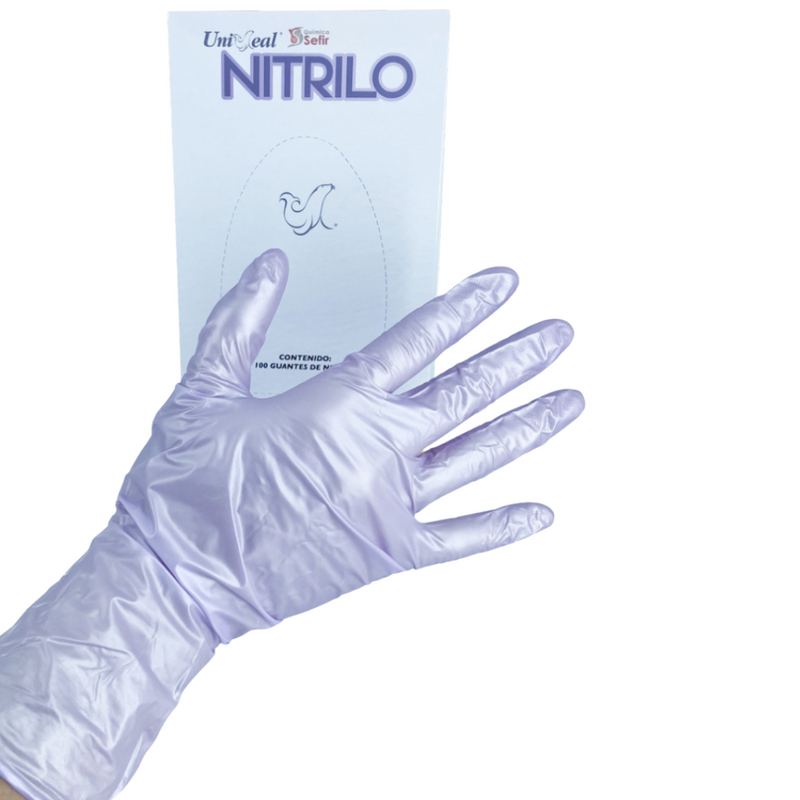Guante Nitrilo Purpura Metalico 100pz Uniseal