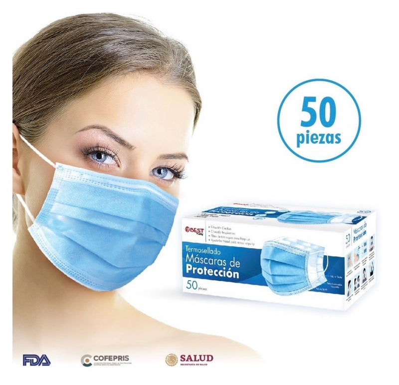 Máscara de protección bucal y nasal azul paquete de 3 piezas 
