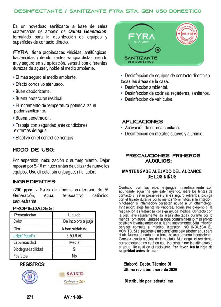 Sanitizante Uso Doméstico c/Atomizador 1L Fyra